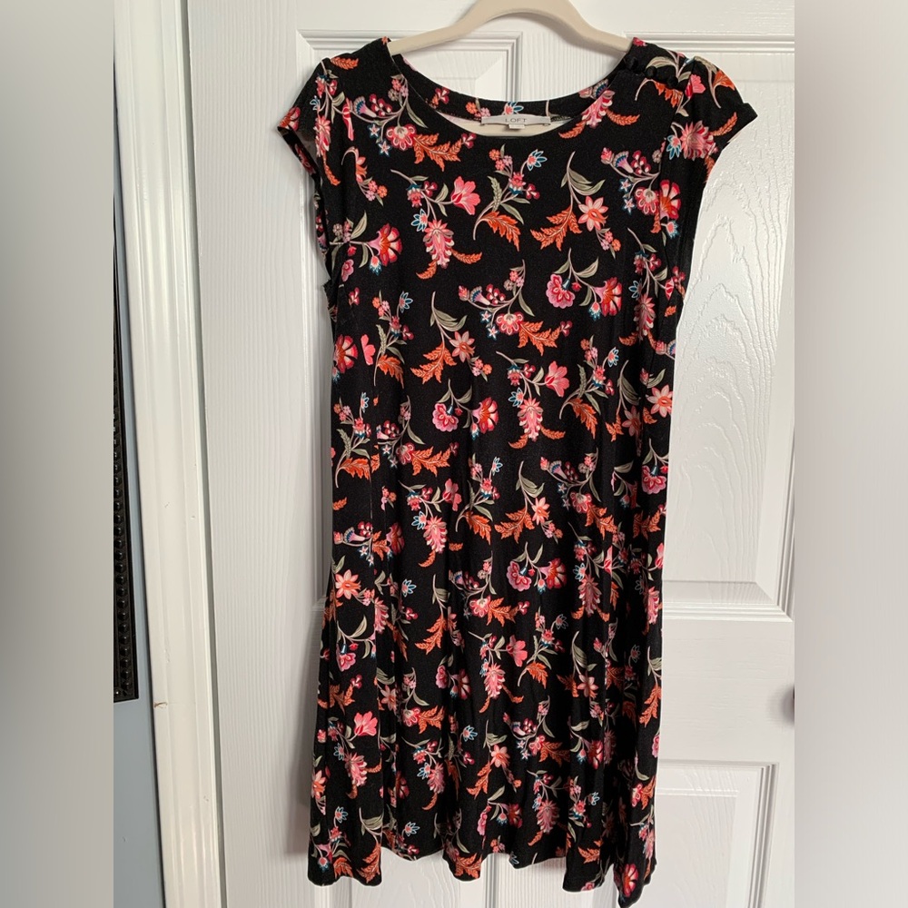 Loft floral black dress size small